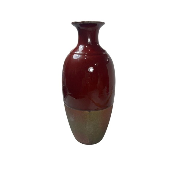 Glazed Ceramic Vase With Clay Pottery Bottom Half TableTop Home Decor Art Deco - Picture 4 of 12